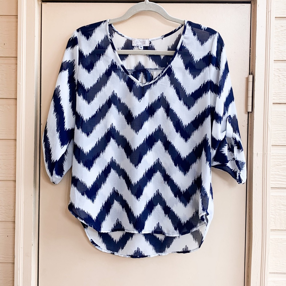 Chevron 3/4 Sleeve V-Neck Blouse